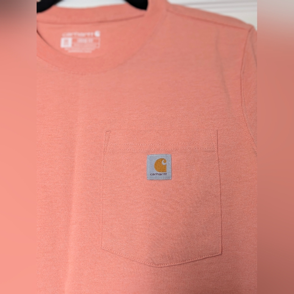 Carhartt T-shirt Loose Fit Cotton Coral Peach Pocket (Size XS) - Picture 2 of 10